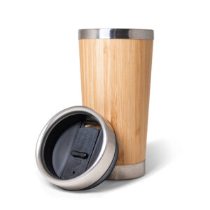 copo com tampa em bambu e aço inox 500 ml